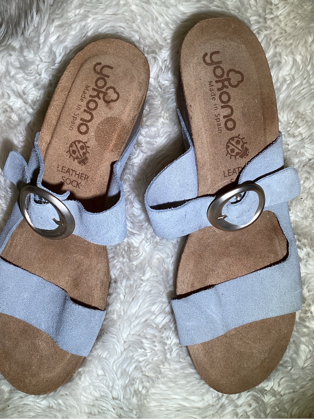 yokono women’s Light Blue Suede Slide Sandals with Buckle size 9